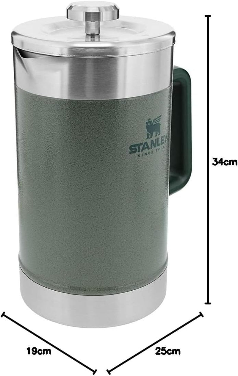 Pressa per caffè STANLEY Classic Stay Hot 1,4 L Hammertone Green - Mantiene il caffè caldo per 4 ore - Deposito minimo - Pressa per caffè integrata in acciaio inossidabile - Senza BPA - Lavabile in lavastoviglie