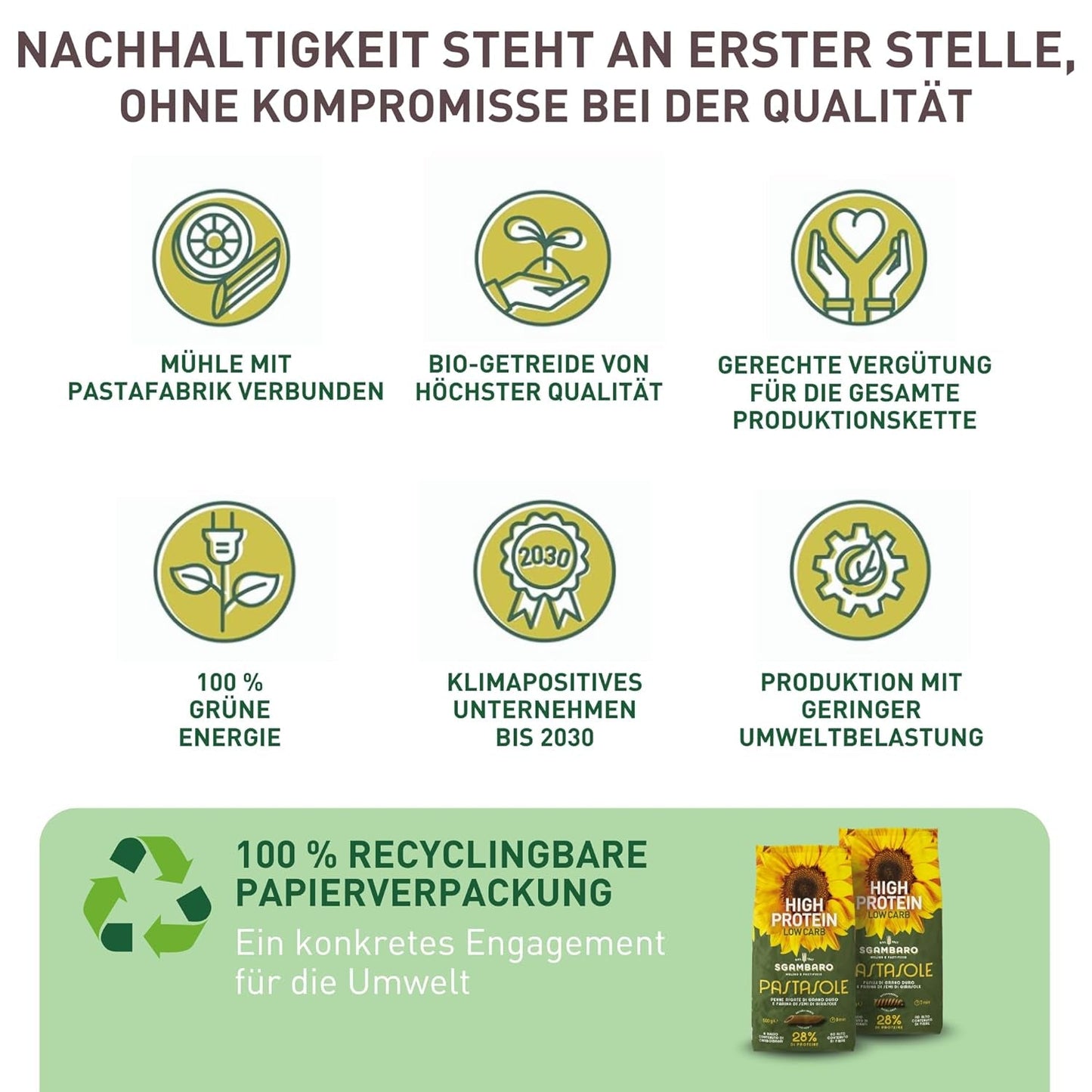 PASTASOLE , Penne Rigate con Hartweizengrieß aus 100% italienischem Anbau und Sonnenblumenkernmehl - 500g - High Protein, Low Carb, Hoher Ballaststoffgehalt