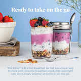 Barattolo per colazione Kilner con cucchiaio / 350 ml, Ø 9,5 cm / 5 pezzi | tazza di muesli da asporto / non tossico / contenitore in vetro con coperchio per muesli, porridge e yogurt / contenitore per avena durante la notte Naty Shop Food Storage Boxes
