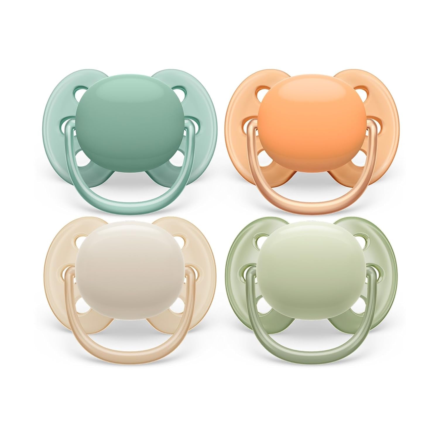 Succhietti ultra morbidi Philips AVENT - confezione da 4 succhietti extra morbidi senza BPA per bambini di età compresa tra 0 e 6 mesi, inclusa custodia per il trasporto e sterilizzazione (modello SCF091/35)