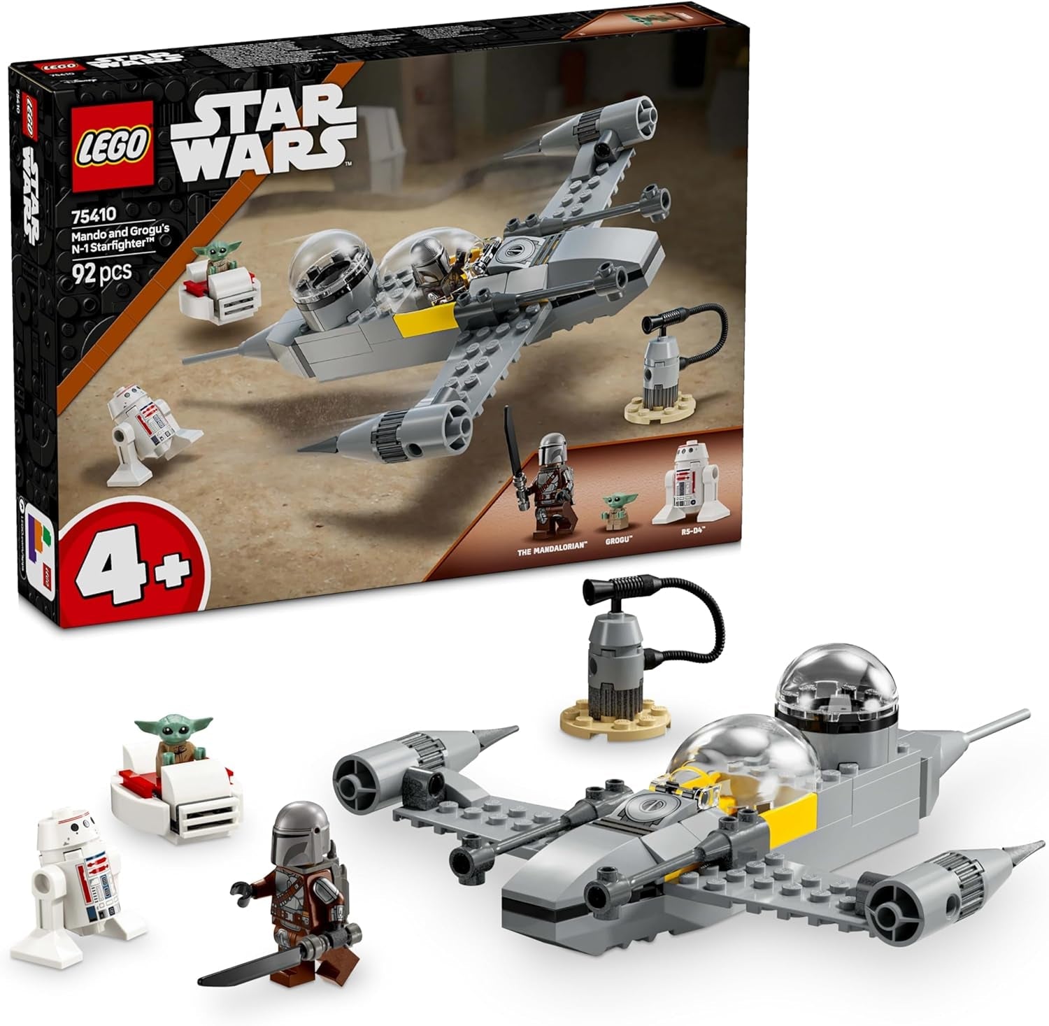 LEGO Star Wars 75410 Mandos e Grogus N-1 Starfighter giocattolo con le minifigure di Mandalorian, Grogu e R5-D4, inclusa colonna costruibile, set iniziale di astronave per ragazzi e ragazze a partire da 4 anni Set di costruzione Beuche den LEGO-Store Titolo predefinito