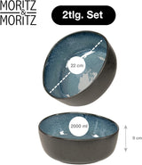 Moritz & Moritz ORGANIC Set di ciotole da portata, Blu - 2 grandi ciotole in gres di alta qualità, moderne e senza tempo, adatte al microonde e alla lavastoviglie - perfette per insalate, pasta, snack e altro ancora