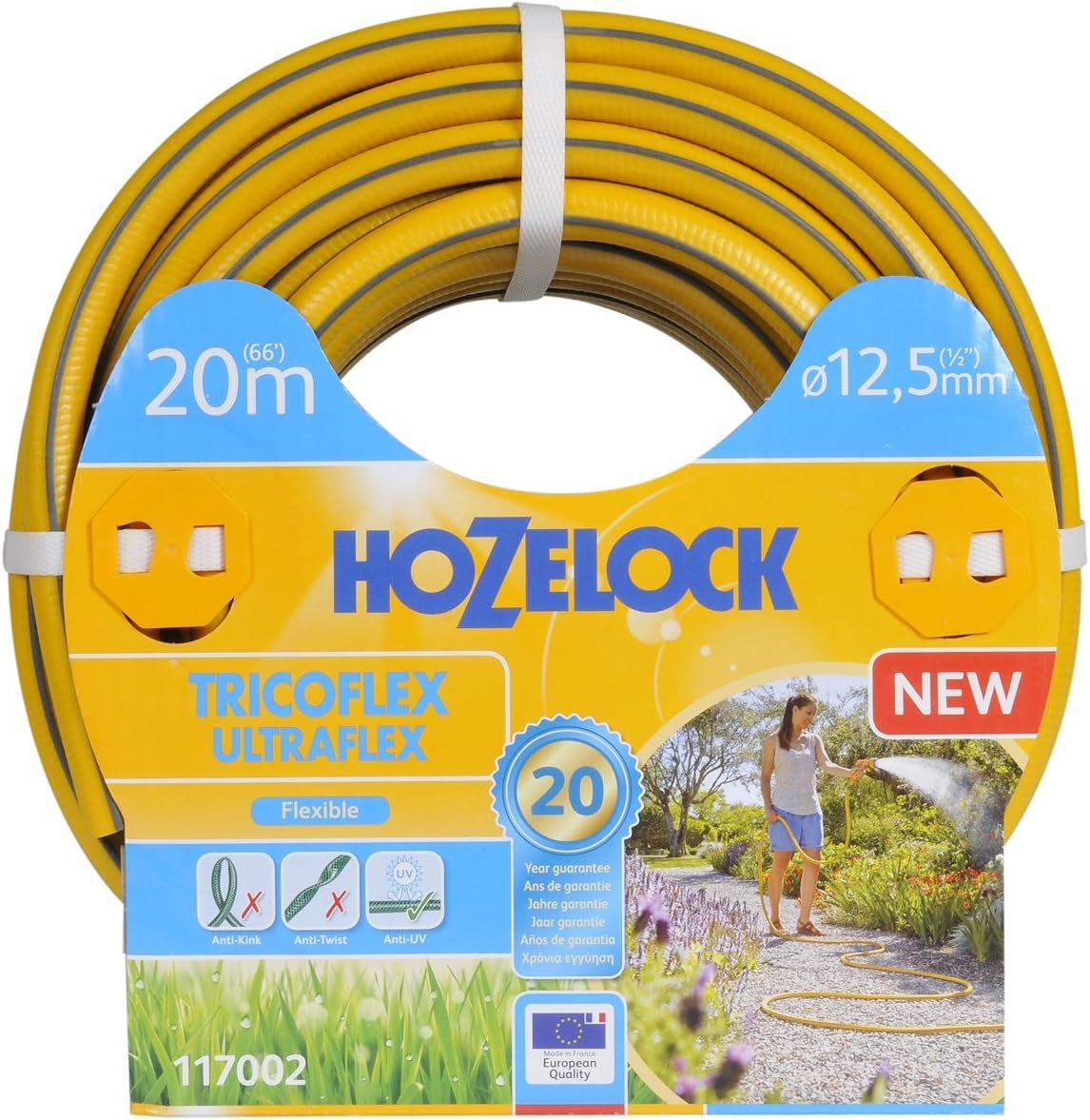 HOZELOCK - Tubo Tricoflex Ultraflex Ø 12,5 mm (1/2") 20 M: Tubo da giardino flessibile, resistente alle intemperie, alla torsione e alla piegatura, in PVC riciclato al 40% [117002], giallo