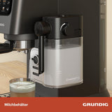 Macchina per caffè espresso portafiltro GRUNDIG KSM 5330 con contenitore del latte integrato, potenza 1628 W, pressione della pompa 15 bar, doppio ugello, display touch a colori, BrewSense, CreamyPro, Acciaio inossidabile scuro/Nero