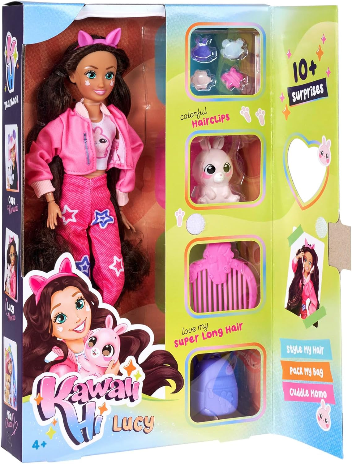 Simba 105953975 - Kawaii Hi Dress-Up Lucy Doll (26 cm) - Bambola articolata per parrucchiere, bambola coniglio a pelo lungo e accessori giocattolo da 4 anni in su