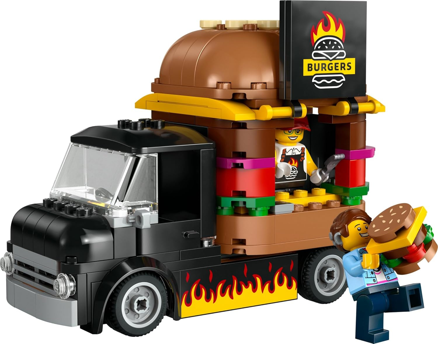 LEGO City Set da costruzione del camion degli hamburger con macchinina per bambini di 5 anni, minifigure del camion del cibo e accessori, regalo divertente per ragazzi e ragazze 60404 Set da costruzione Besuche den LEGO-Store