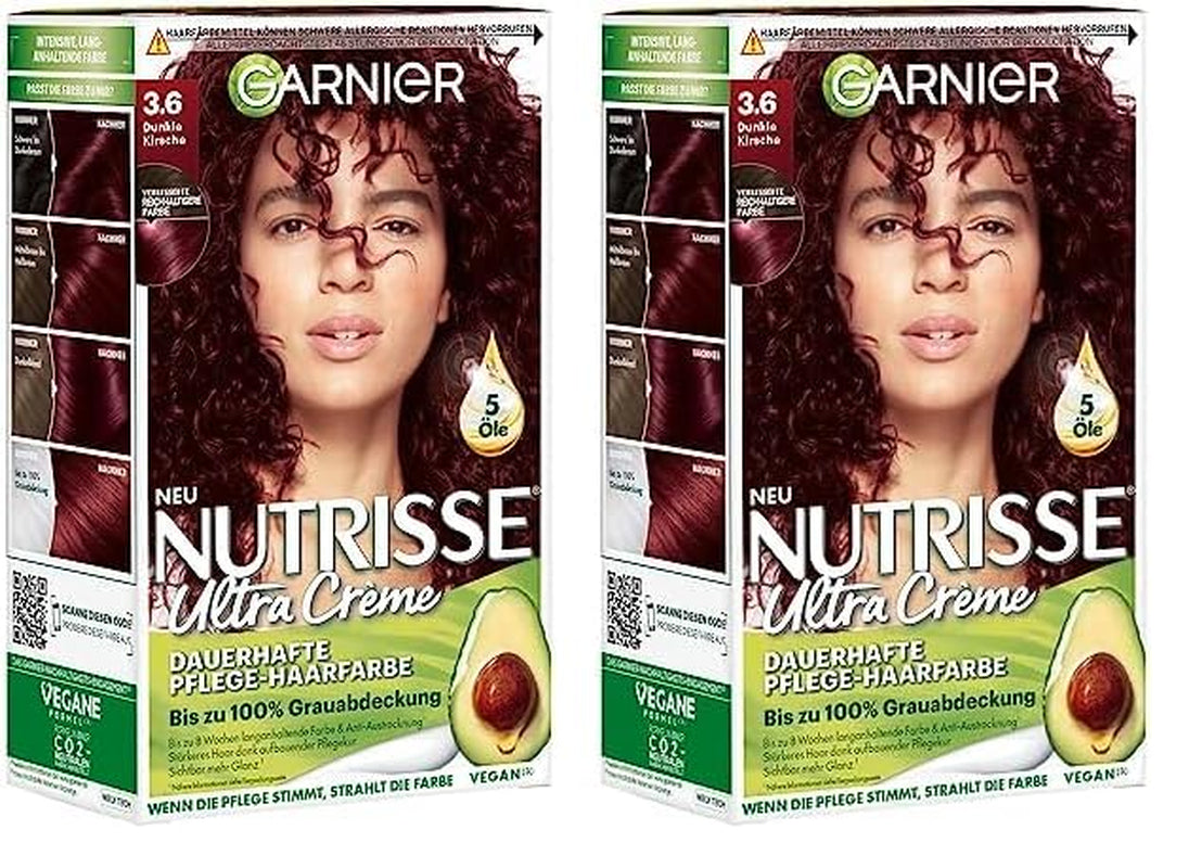 Garnier Nutrisse Tintura per capelli permanente con oli di frutta nutrienti, tenuta per 8 settimane, tinta Ultra Crème, 036 Black Cherry (confezione da 2) Naty Shop Hair Color Titolo predefinito