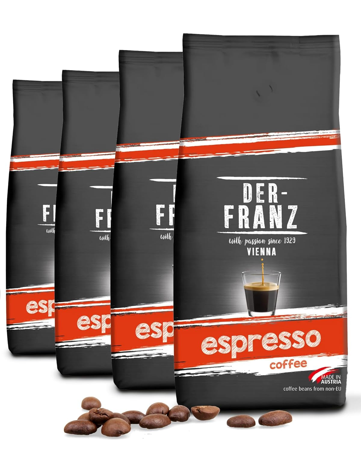 Der-Franz Espresso Kaffee, Intensità 5/5, Arabica e Robusta, ganze Bohne, 4 x 1000 g