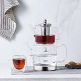 Karaca Dora Set bollitore in vetro borosilicato con infusore per tè in acciaio inossidabile, bollitore da 2 litri e bollitore in vetro da 1 litro con infusore, bollitore turco, Caydanlik, macchina per tisane turche, tè sfuso, XL