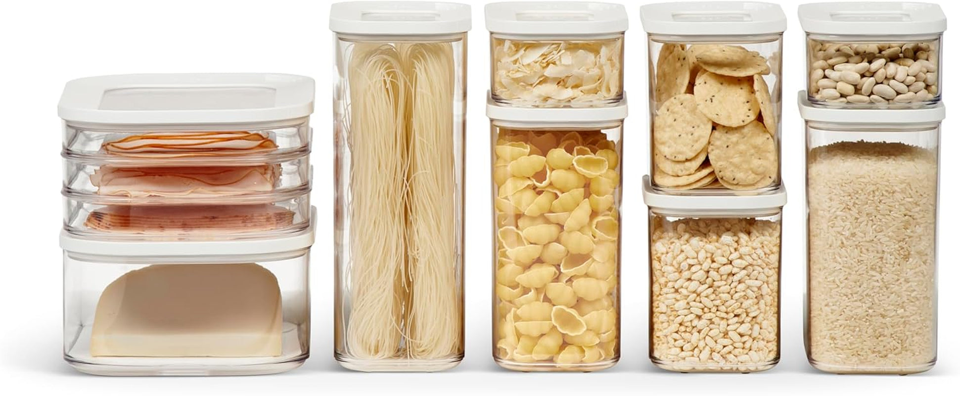 Mepal Set di 9 barattoli con coperchio - Contenitori per alimenti rettangolari - Organizer da cucina in plastica - Contenitori ermetici - 7 barattoli e 2 barattoli per alimenti - Scatole per alimenti bianche Naty Shop Titolo predefinito