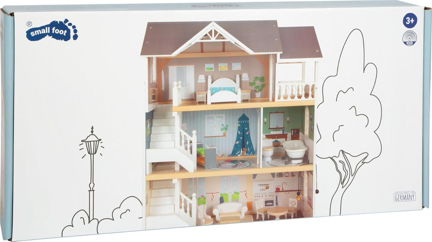 Casa delle bambole Small Foot Casa a schiera in legno a 3 piani con facciata aperta e 12 mobili per 3 anni e oltre 11802 Case delle bambole Bianco Grigio Naty Shop