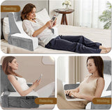 Cuscino da lettura grande per letto e divano, cuscino per la schiena per adulti con supporto per il collo e braccioli, cuscino per schienale ergonomico con tasca e fodera lavabile per riposare, leggere, guardare la TV (WH)