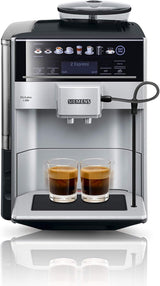 Macchina per caffè espresso automatica Siemens EQ.6 plus s300 TE653501DE, per molte specialità di caffè, montalatte, macinacaffè in ceramica, doppia funzione caffè, anticalcare, pulizia automatica a vapore, 1500 W, argento