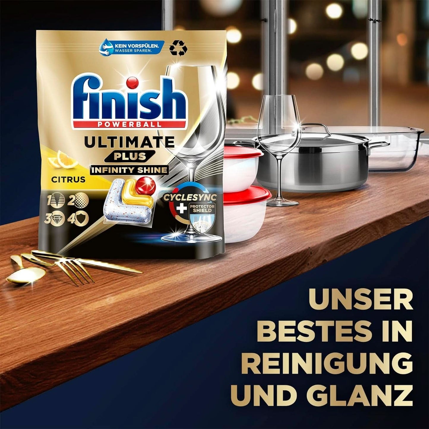 Finish Ultimate plus Infinity Shine Citrus Pastiglie Lavastoviglie - Pastiglie per lavastoviglie, pulizia intensiva - 105 capsule, limone Naty Shop