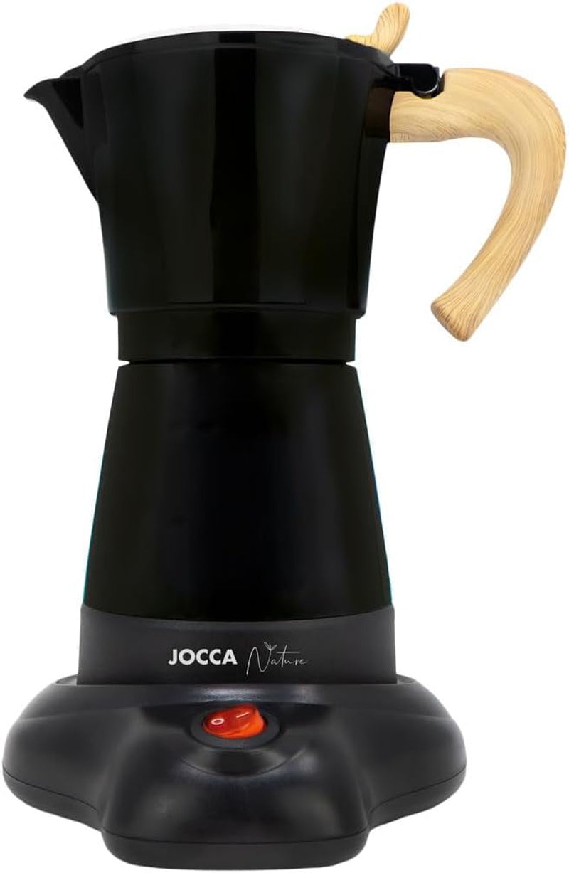 Caffettiera elettrica italiana Jocca Caffettiera manuale portatile da 6 tazze in alluminio con manico in legno stile moka nera