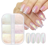 Polvere per unghie cromata Aurora Ice Shimmer Polvere di pigmenti cromati 4 pezzi Polvere cromata Nägel Nail Art Nageldesign