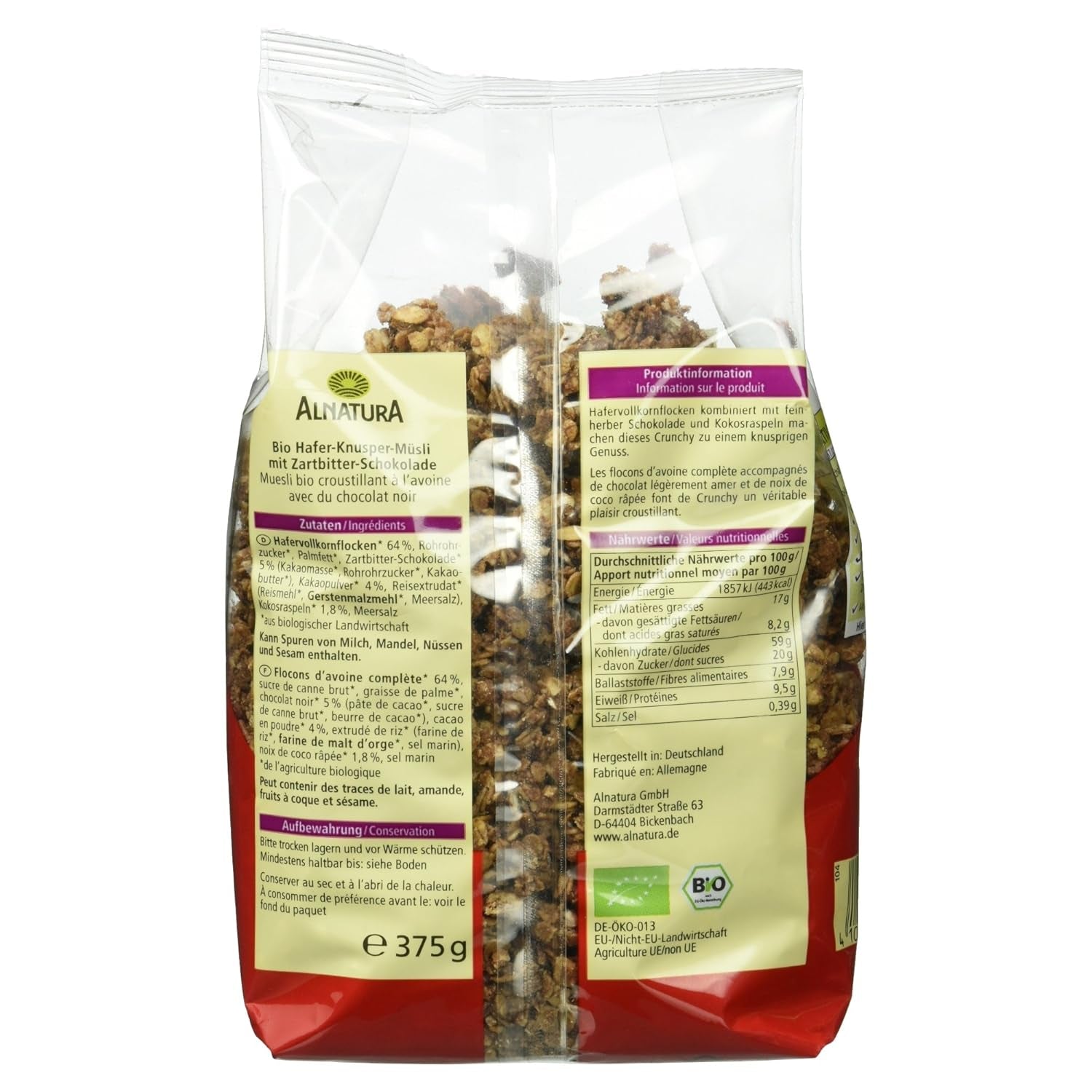 Gallette croccanti d'avena con cioccolato biologico, 375g