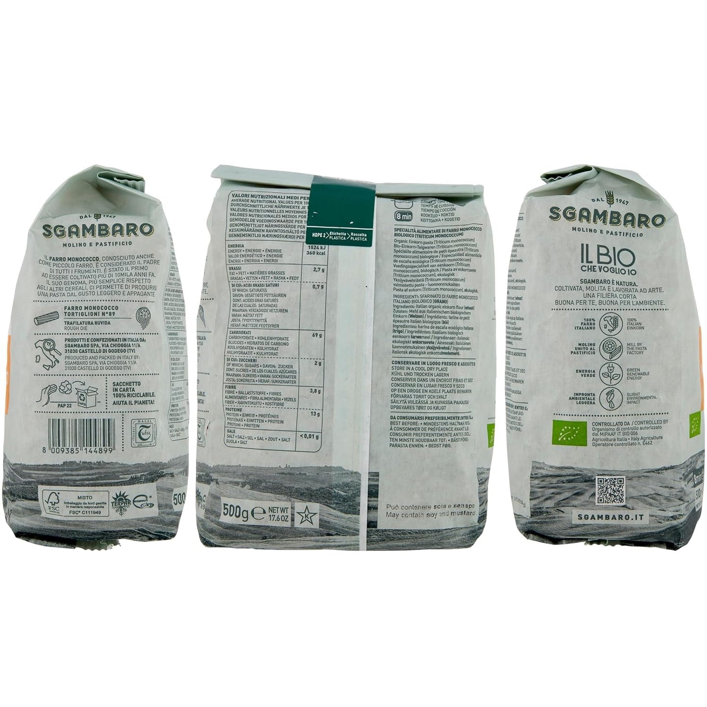 Tortiglioni Biologici Nr. 89 - 500g Pasta di grano tenero magro – Basso contenuto di grassi – Fonte di fibre e proteine