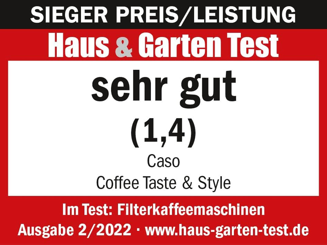 Macchina per caffè espresso CASO Coffee Taste and Style con filtro permanente, 1,5 l, temperatura di erogazione ottimale 92-96 °C, sistema antigoccia, testa di erogazione ottimizzata, acciaio inossidabile, 12 tazze