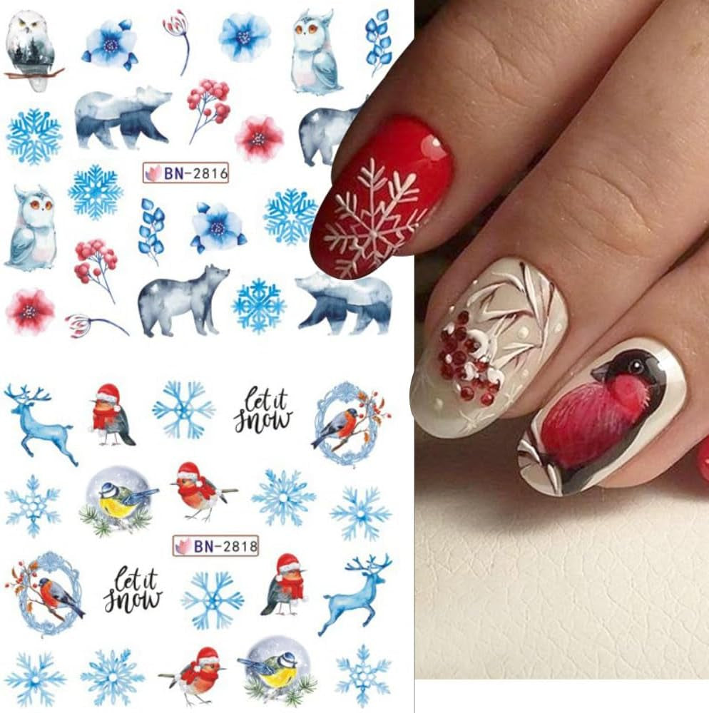 Adesivi per unghie natalizi 3D Trasferimento acqua autoadesivo Albero di Natale Fiocco di neve Alce Pinguino Nail art natalizia Disegni per unghie invernali Adesivi natalizi Accessori per unghie