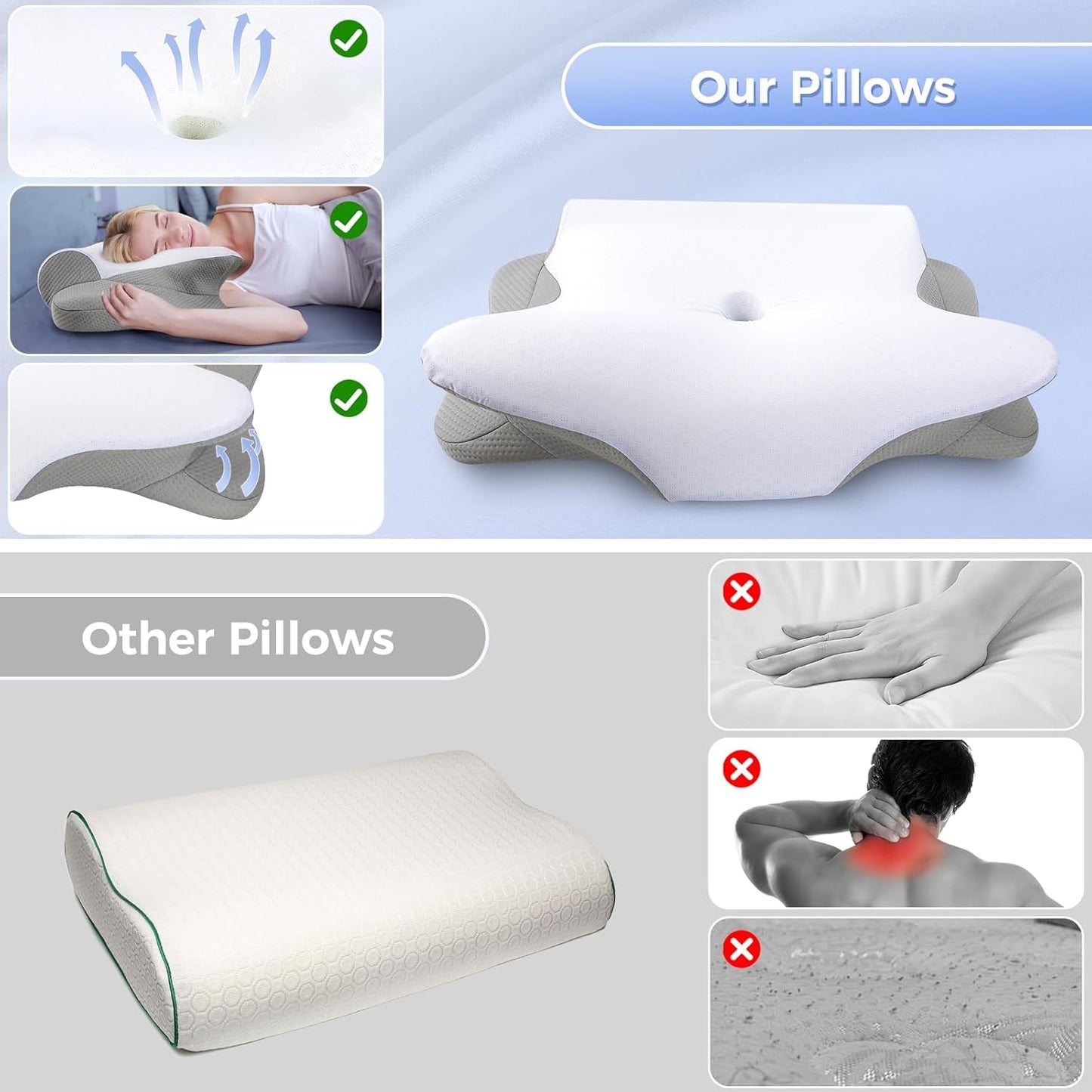 SAHEYER Cuscino per il collo 2 in 1 Cuscino ergonomico per il supporto del collo e cuscino per il collo Cuscino ortopedico per chi dorme sul fianco Cuscino in memory foam per chi dorme sul fianco Schiena e stomaco Cuscini cervicali ortopedici Naty Shop
