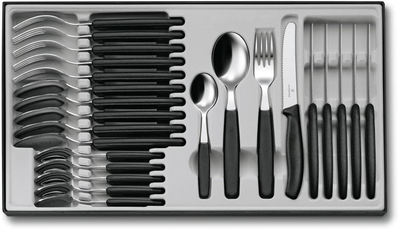Victorinox Swiss Classic, Posate Professionali, 24 Pezzi, Lama Extra Affilata, Bordo Seghettato, Acciaio Inossidabile Naty Shop