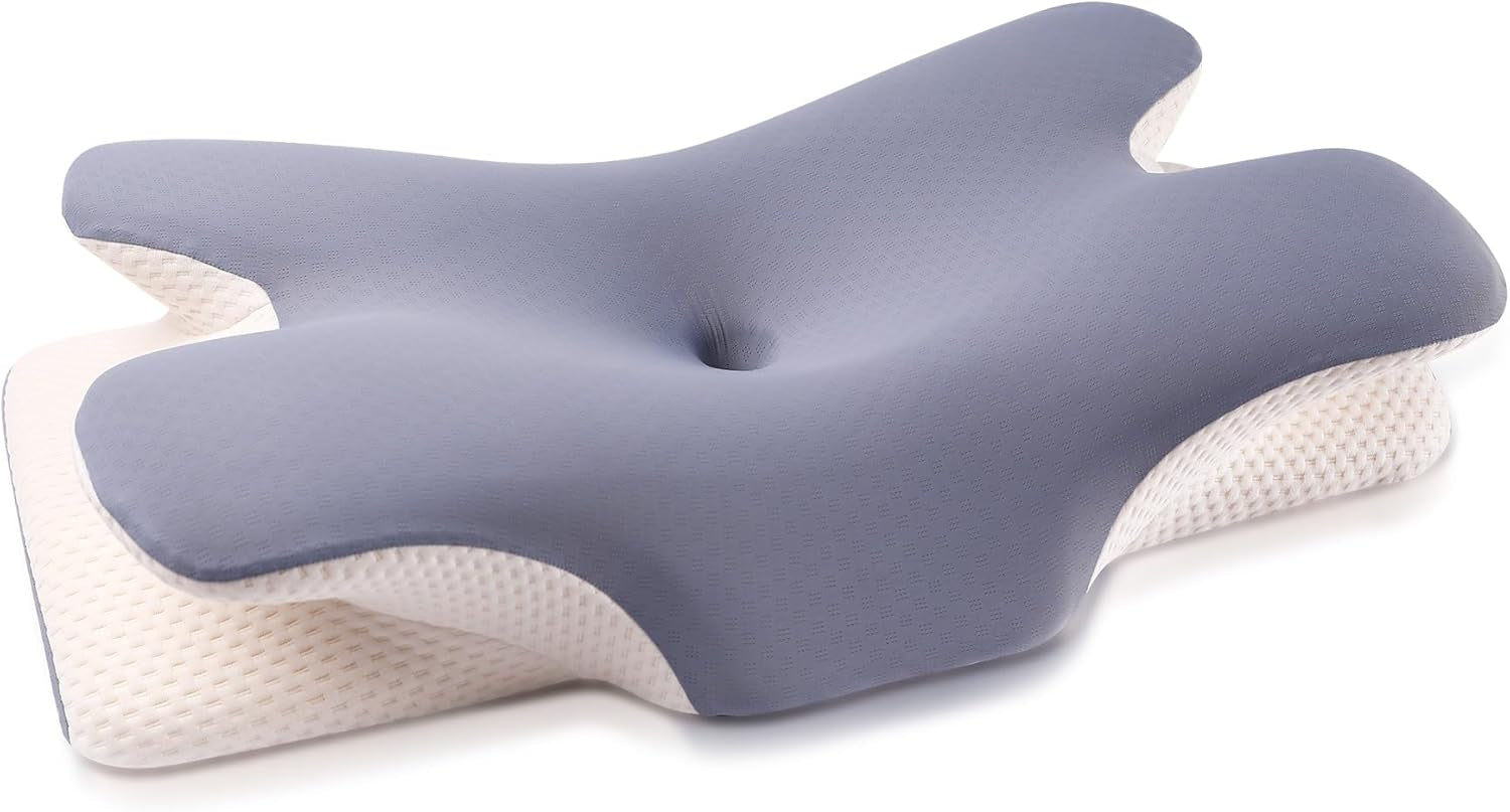 MULISOFT Cuscino in Memory Foam, Comodo Cuscino per la Testa, Cuscino di Supporto per il Collo, Cuscino ergonomico per chi dorme sul fianco (Grigio) Cuscini ortopedici cervicali Naty Shop Blu