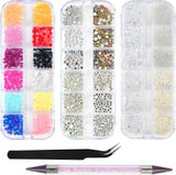 Harz Strasssteine ​​​​4200 pezzi strass Kristalle 1Mm-5Mm Gemischte Kinder Bastelsachen Kit con strass con picking Pinzette e Stift Für DIY Nägel Kleidung Kunsthandwerk Gemischt Becher Party (A)