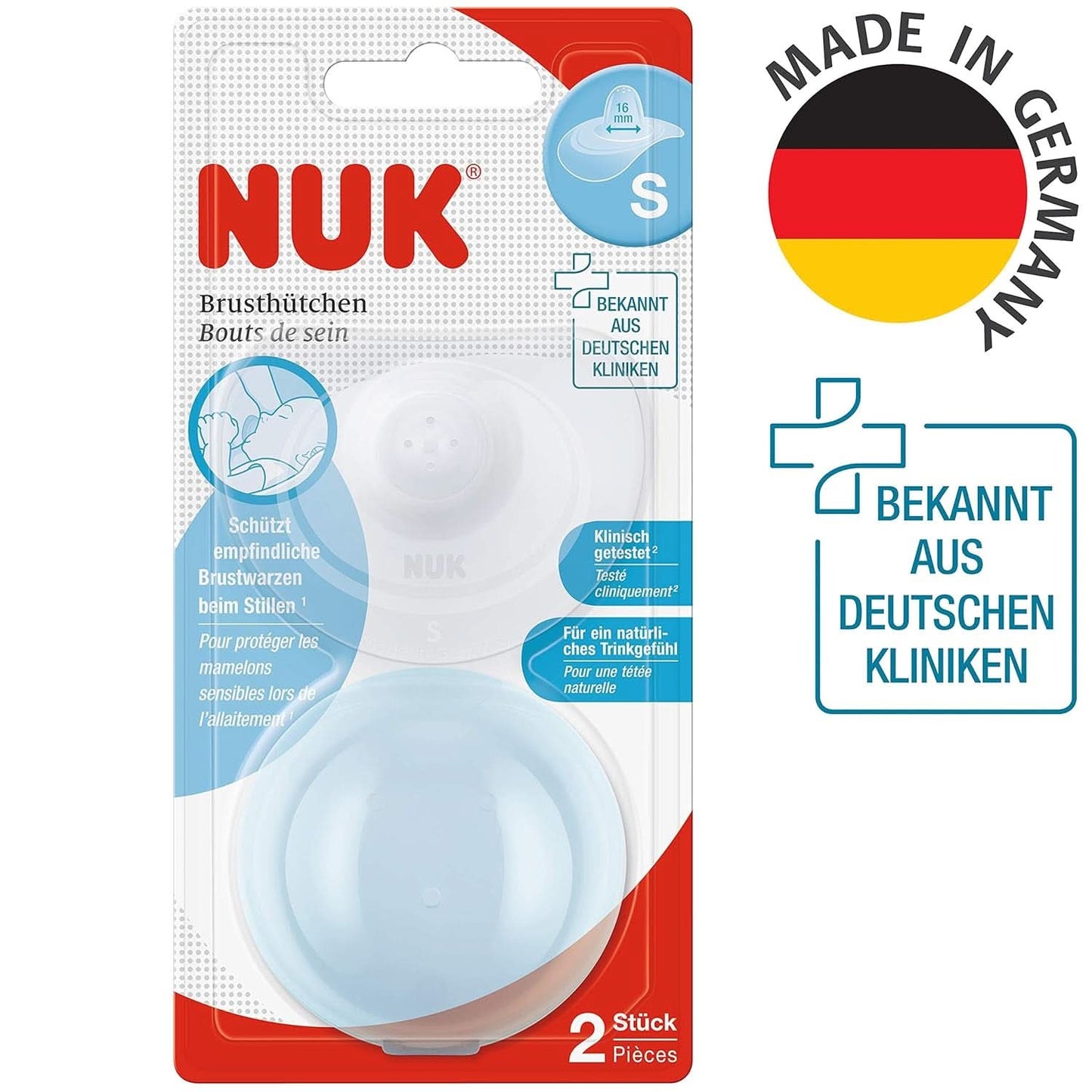 Paracapezzoli NUK | Paracapezzoli per l'allattamento al seno | Protegge dai capezzoli irritati | Silicone sottile | Taglia S (16 mm) | 2 pezzi Accessori per Alimenti e Allattamento Naty Shop