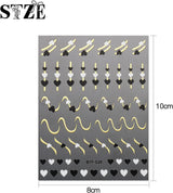 JMEOWIO Nagelsticker Herz Linien Blumen 9 Blatt Nail Art Sticker Selbstklebend Nagelaufkleber Bunte Dekoration Nageldesign Zubehör