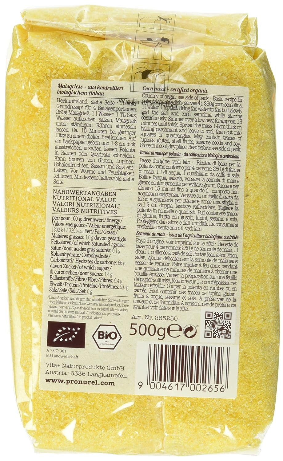 Verival Maisgrieß - Bio, Confezione 6Er (6 Buste X 500 G) - Bio Cereale Naty Shop