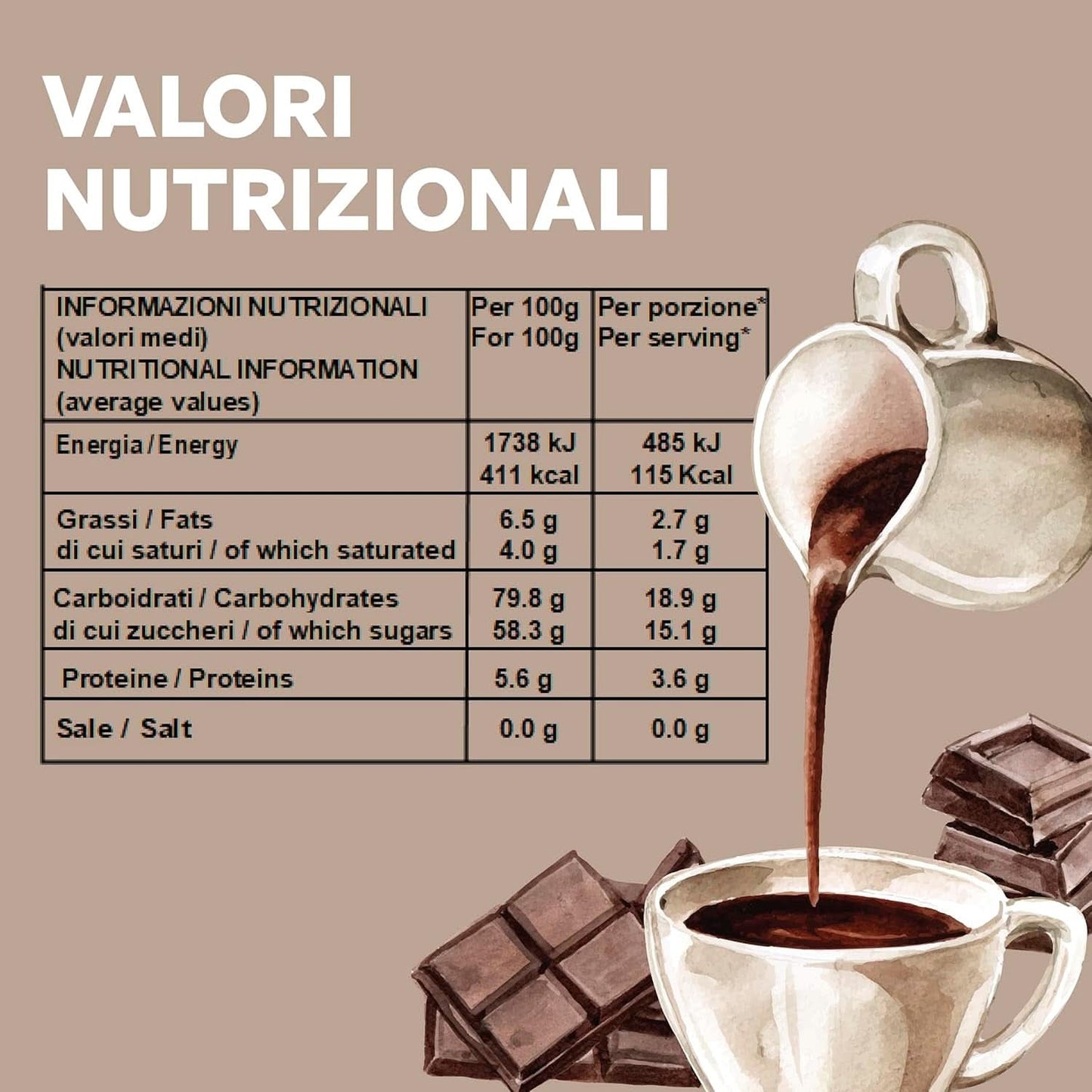 Cioccolata calda italiana Cortina gusto CLASSICO - (15 X 30 g) Monoporzione, busta, 450 g Cacao e Cioccolata Calda Naty Shop