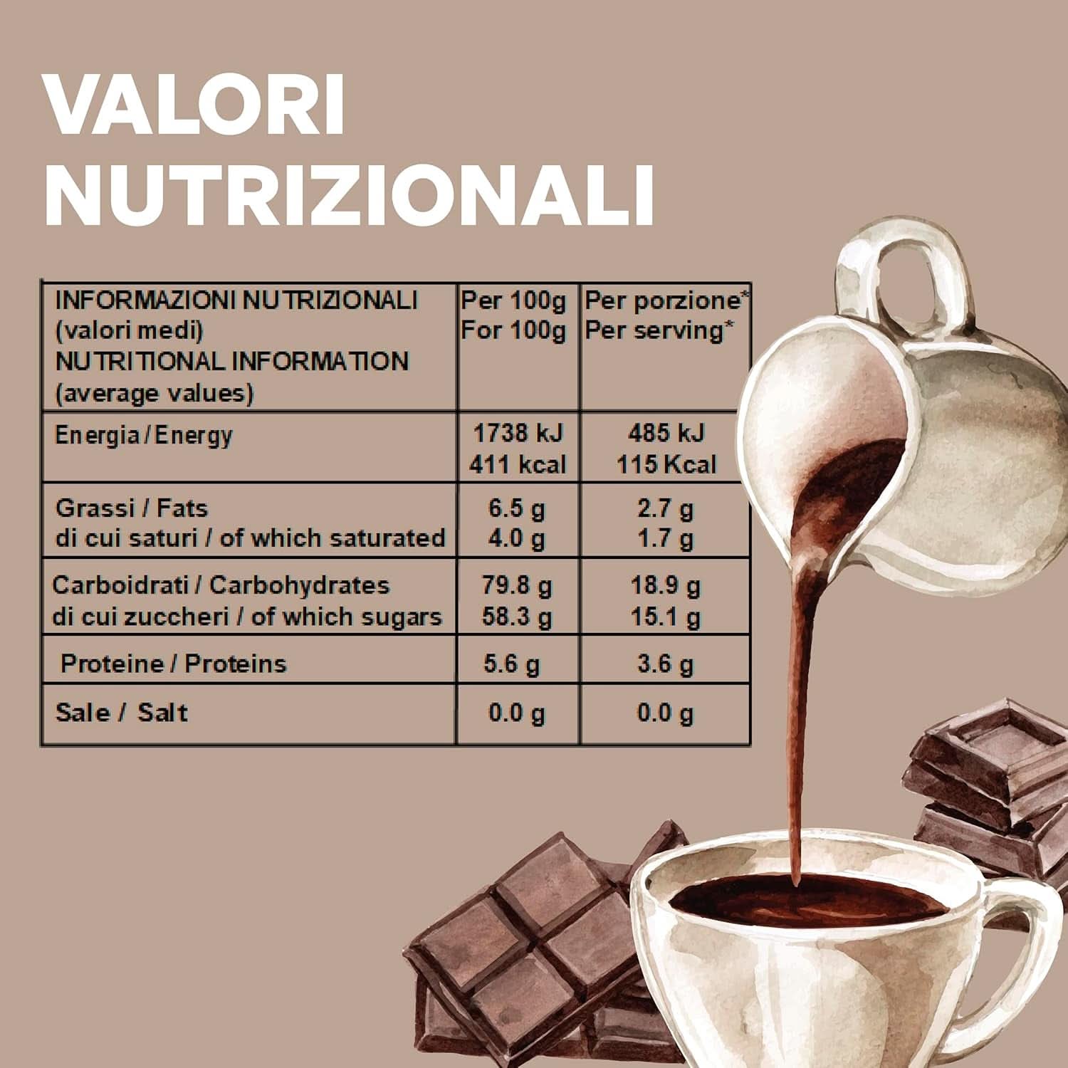 Cioccolata calda italiana Cortina gusto CLASSICO - (15 X 30 g) Monoporzione, busta, 450 g Cacao e Cioccolata Calda Naty Shop