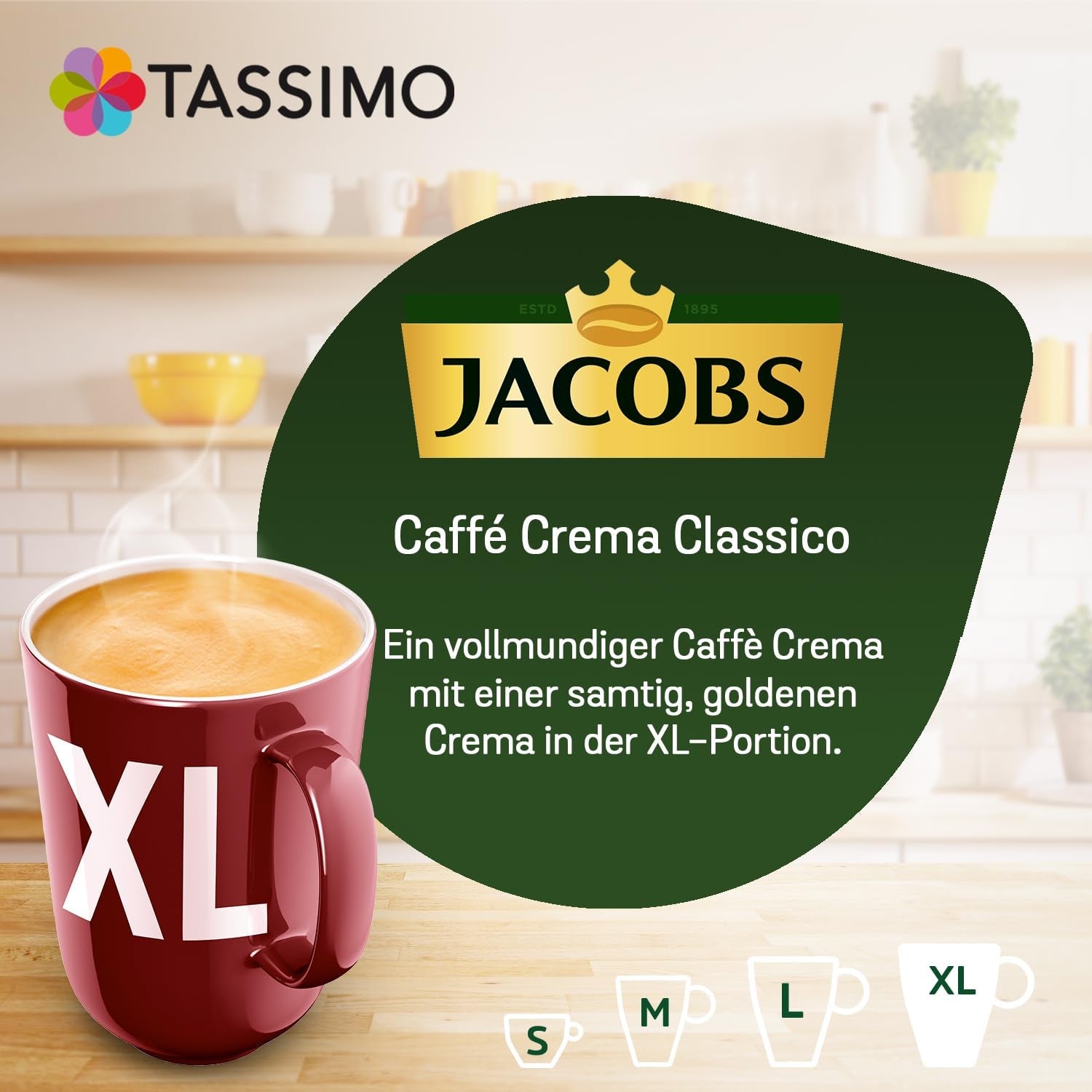 Tassimo Kapseln Jacobs Caffè Crema Classico XL, 5 x 16 cialde, 80 Kaffeekapseln