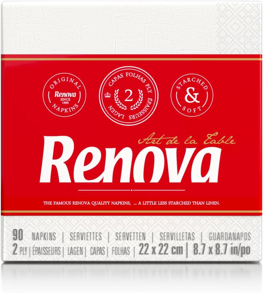 Tovaglioli di carta Renova, stile cocktail da tavola bianco - 90 tovaglioli (confezione da 2)