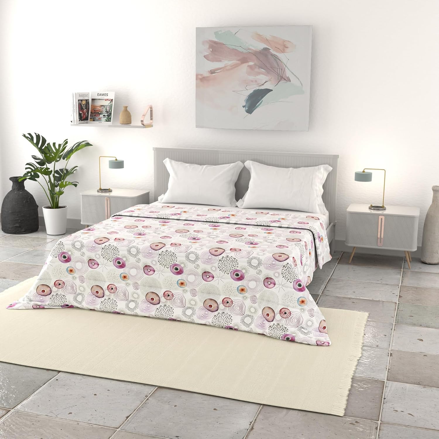 Biancheria da letto italiana basic trapunta estiva, microfibra stampata, 250X240Cm, copriletti e trapunte a cerchio Naty Shop Morfeo 250X240Cm