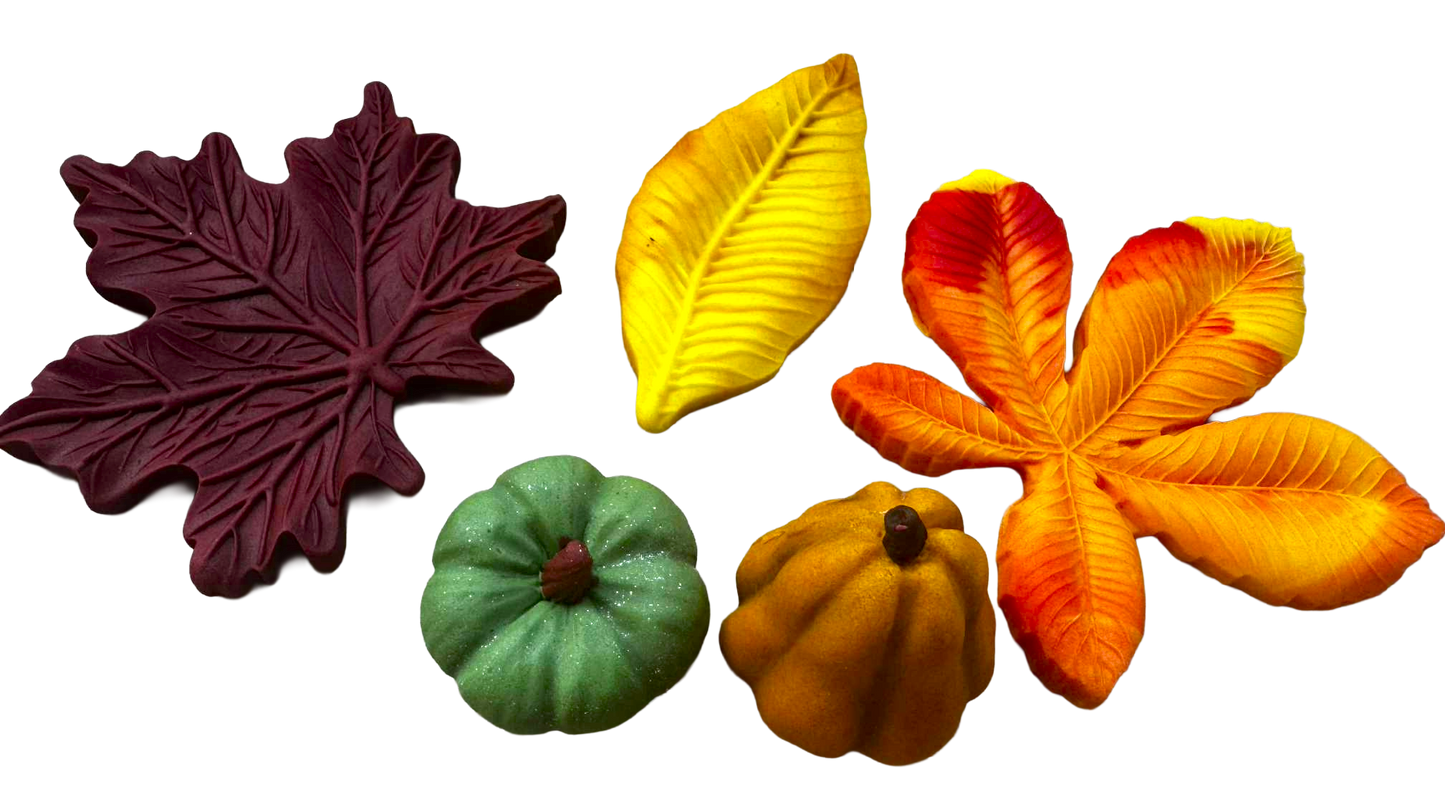 Set AutumnCraft di 5 decorazioni autunnali commestibili - Realizzate a mano con pasta di zucchero