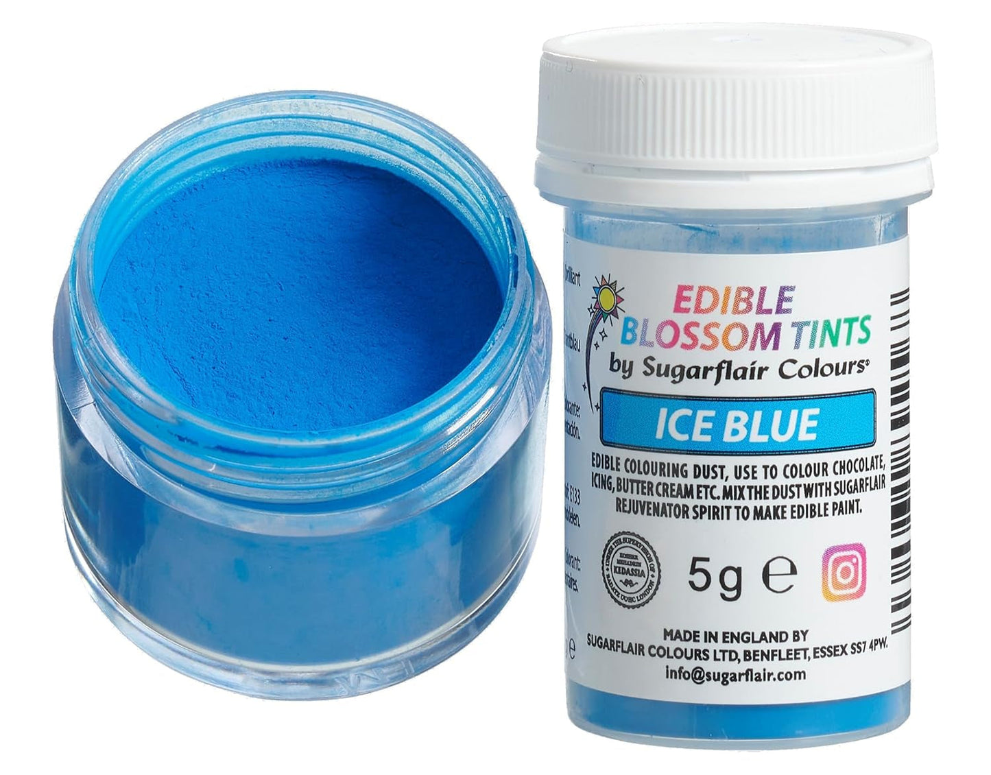 Sugarflair Blossom Tint Dust Ice Blue Colorante alimentare in polvere - Colorante alimentare in polvere per decorazioni di torte, fondente, glassa, cioccolato, crema al burro, macarons e altro - 5G