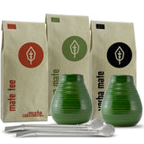 Set da tè Mate per due, biologico ● 2 tazze Mate + 2 bombillas + 300 g di tè Mate + istruzioni per la preparazione