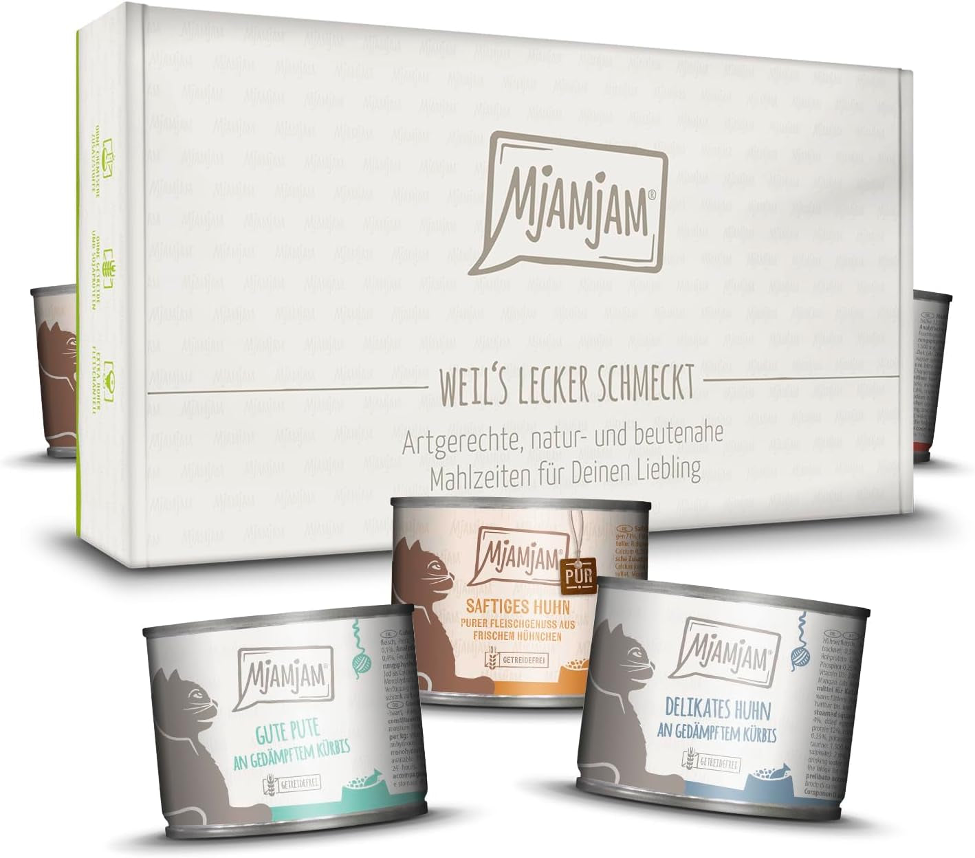 MjAMjAM - Cibo umido premium per gatti - Confezione deliziosa da 12 (12 x 200 g) senza cereali con carne extra