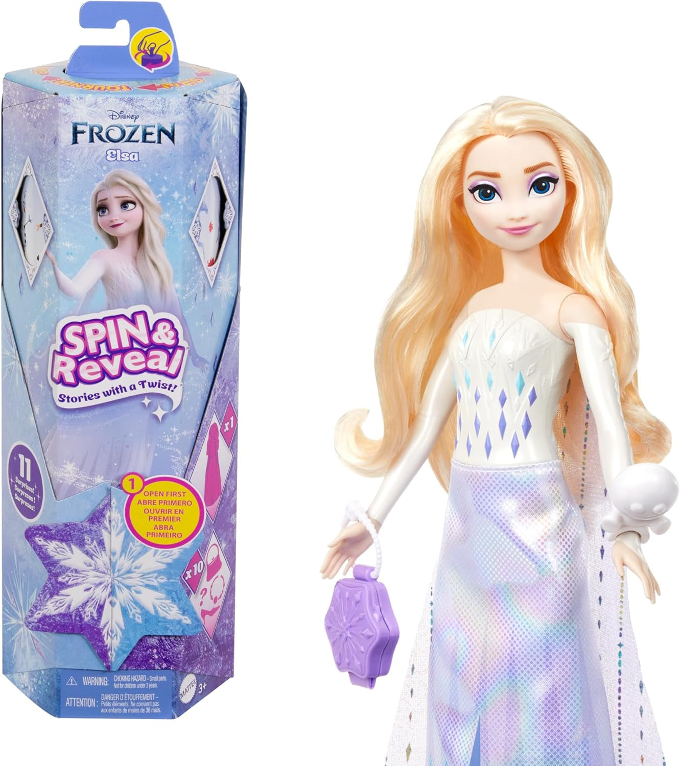 Mattel Disney The Ice Queen Elsa Fashion Doll Set, Spin & Reveal con 11 sorprese, inclusi 5 accessori, 5 adesivi e una scena di gioco, ispirata al film Disney, HTG25 Naty Shop Dolls Elsa Doll
