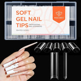 Modelones Nail Tips 216 pezzi - Set di punte per unghie a copertura totale, Set di punte in gel morbido, Punte per unghie in resina PMMA pre-lucidatura, Colla fai-da-te su unghie artificiali, Mandorle corte XS