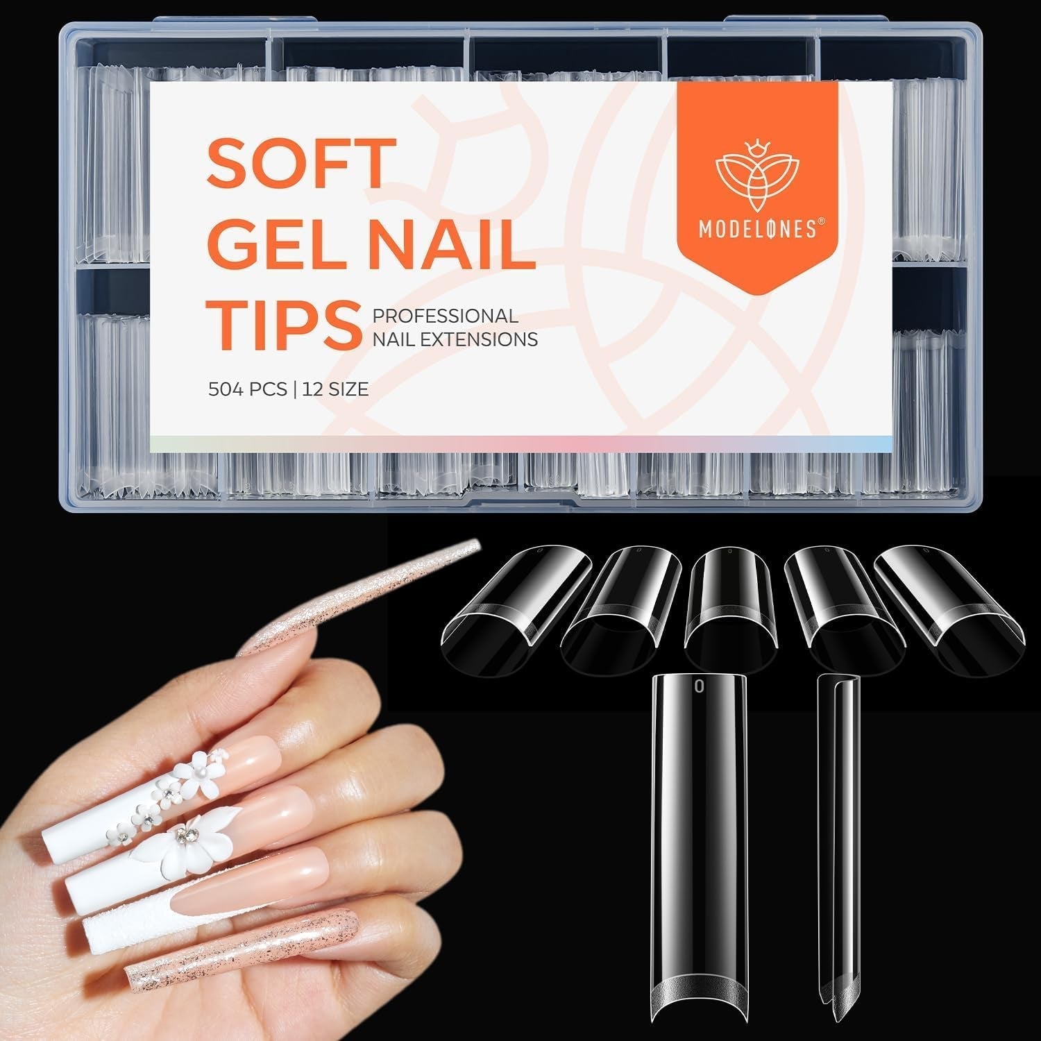 Modelones Nail Tips 216 pezzi - Set di punte per unghie a copertura totale, Set di punte in gel morbido, Punte per unghie in resina PMMA pre-lucidatura, Colla fai-da-te su unghie artificiali, Mandorle corte XS
