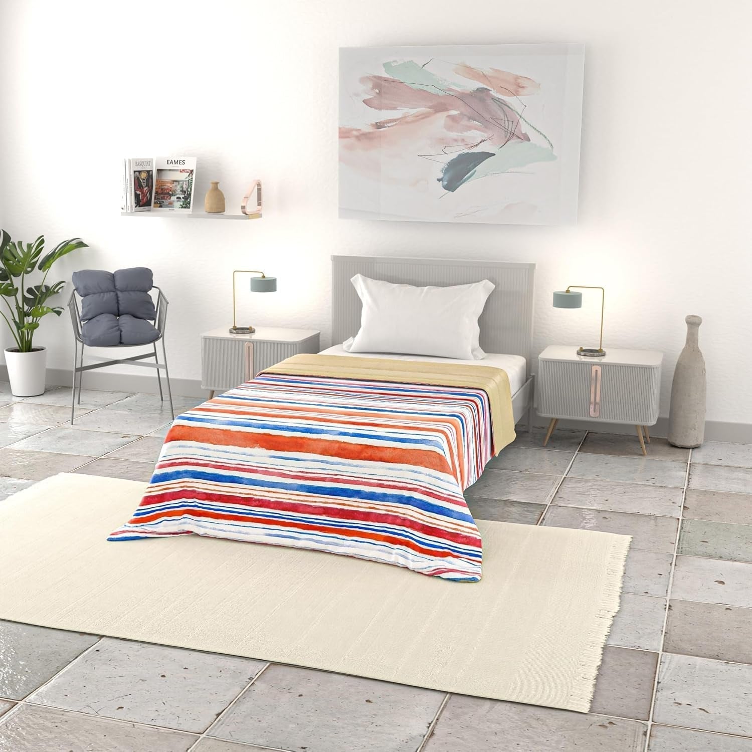 Coperta estiva basic, microfibra, righe jeans, 200X240Cm Trapunte e Piumoni Naty Shop Strisce 200X240Cm