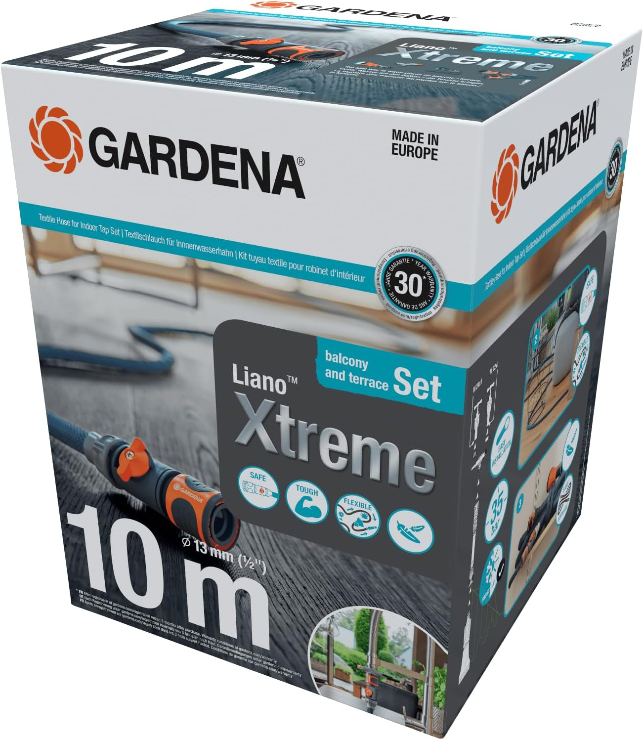 Tubo tessile Gardena Liano Xtreme 1/2", set 10 metri + adattatore per interni