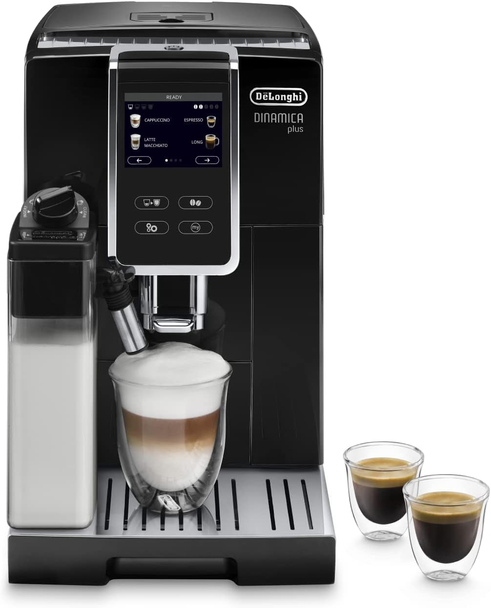 De'Longhi Dinamica Plus ECAM 370.70.B Macchina per caffè espresso completamente automatica con sistema LatteCrema, cappuccino ed espresso, touch screen a colori TFT da 3,5 pollici e controllo app, funzione caffè, nero