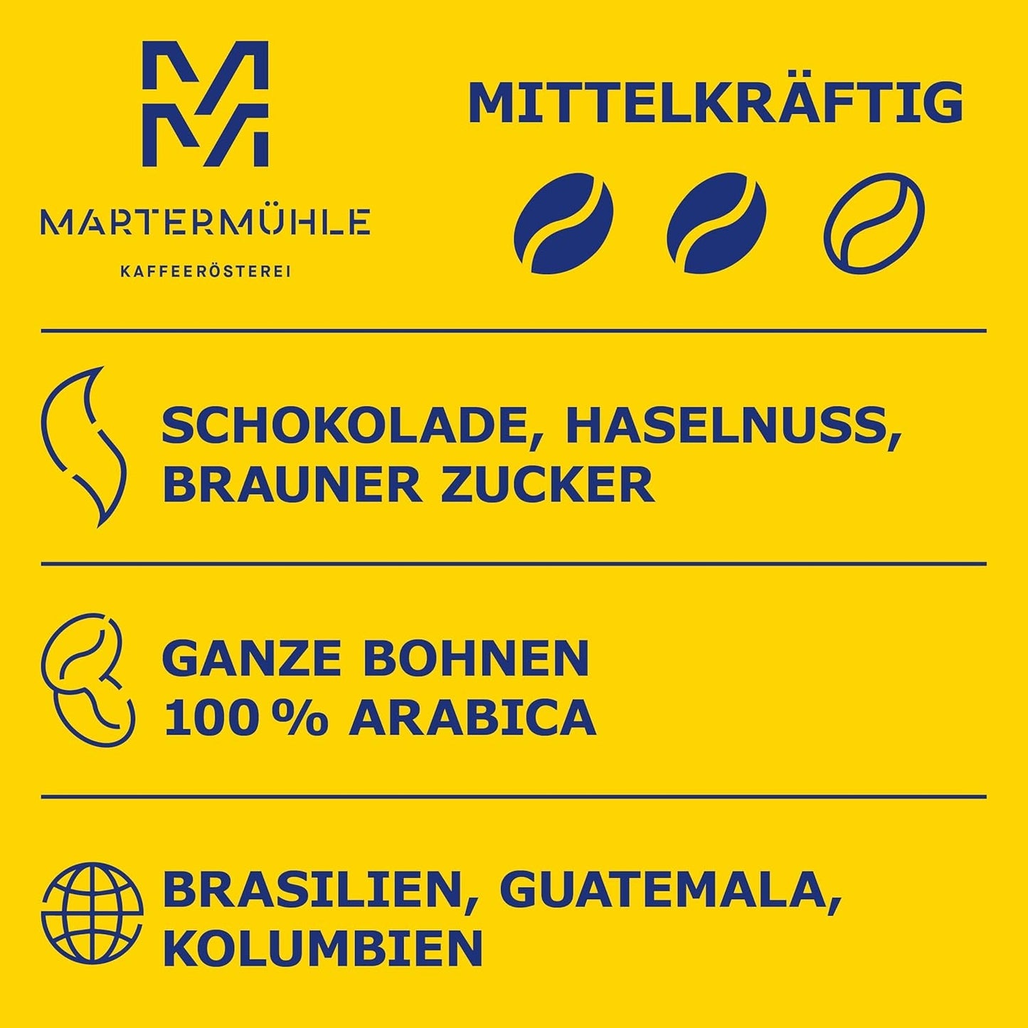 Martermühle Café Crème Kaffeebohnen 500g mittelkräftig I Arabica I Gusti: Brauner Zucker, Haselnuss, Schokolade I Ganze Kaffeebohnen schonend geröstet, säurearm