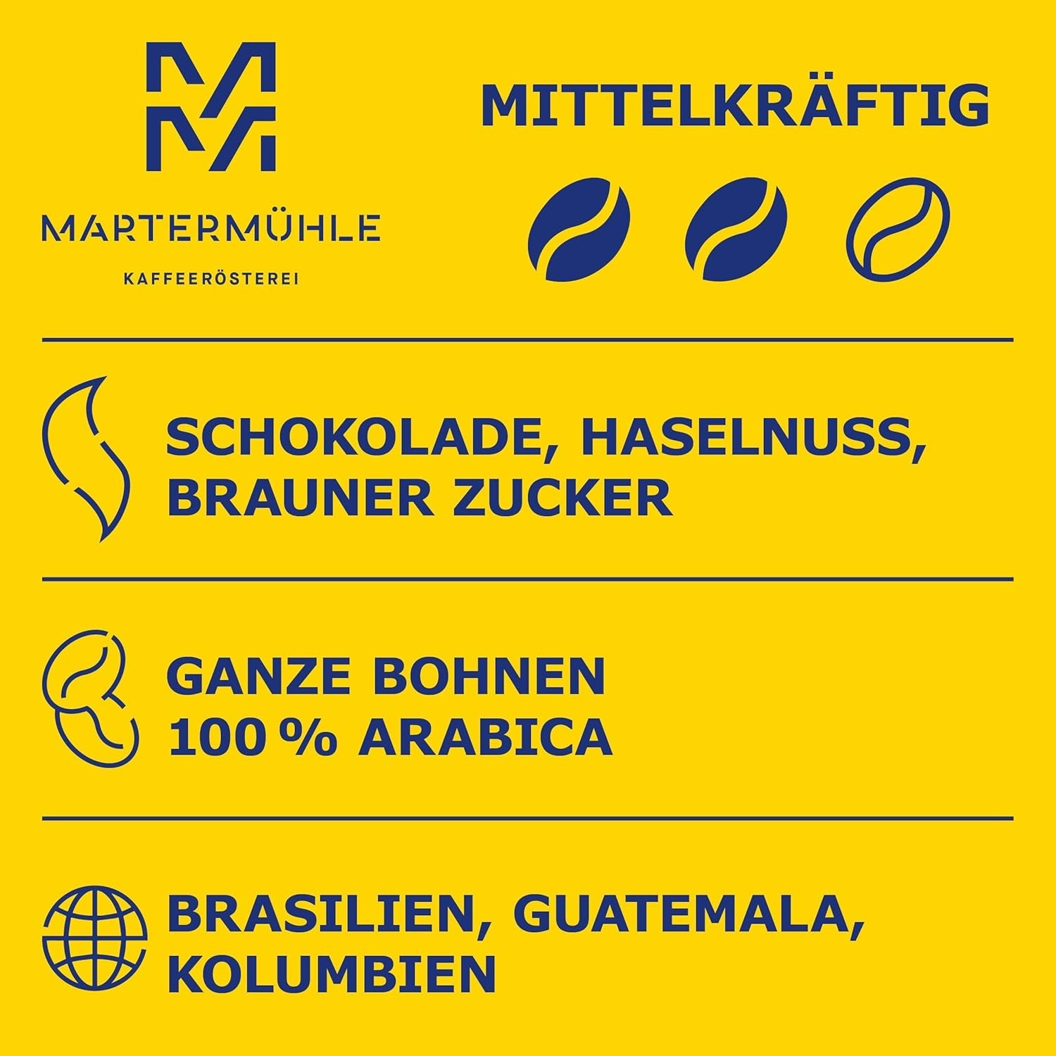 Martermühle Café Crème Kaffeebohnen 500g mittelkräftig I Arabica I Gusti: Brauner Zucker, Haselnuss, Schokolade I Ganze Kaffeebohnen schonend geröstet, säurearm
