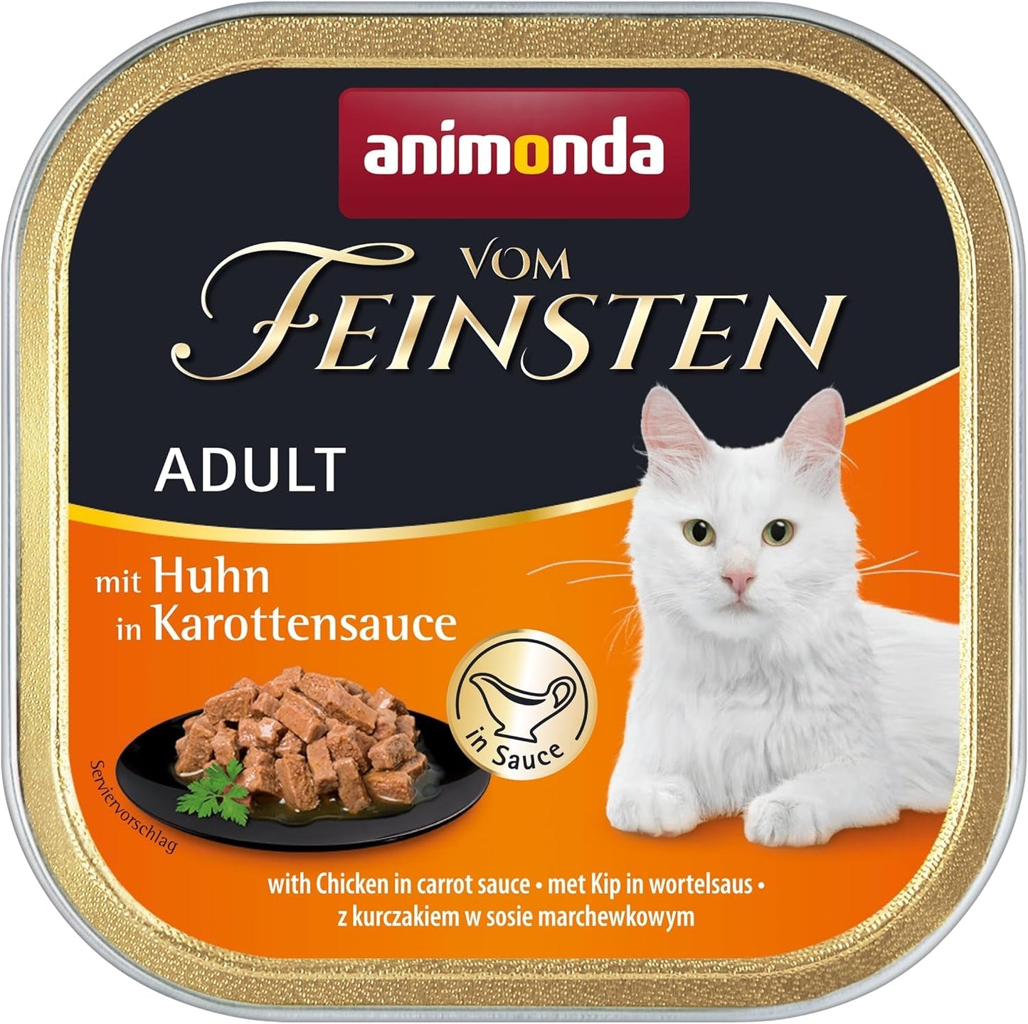 Animonda vom Feinsten cibo umido per gatti con pollo in salsa di carote (6 x 100 g), cibo umido per gatti senza cereali e senza zucchero con ingredienti freschi e carnosi