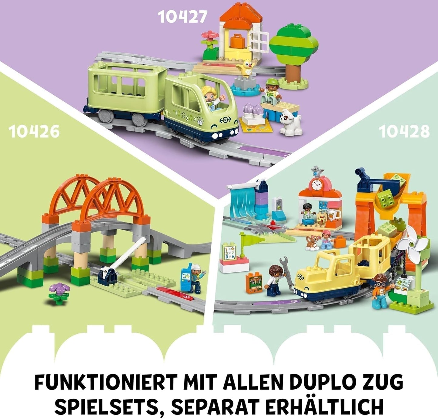 LEGO DUPLO Town Ferrovia interattiva grande, Giocattolo da costruzione per bambini dai 3 anni, Locomotiva Push & Go con luci e suoni, Parti di binari, Giocattolo educativo per bambini in età prescolare 10428 Set da costruzione Beuche den LEGO-Store